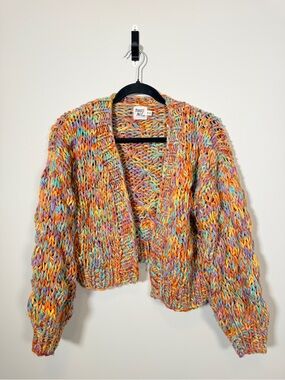 Princess Polly Holloway Chunky Knit Cardigan Multi Color Cropped Sweater S/M